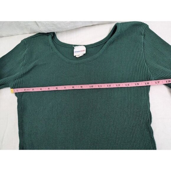 Styles to Go women's Large green scoop neck ribbed sweater 100% cotton Y2k SW10 - Picture 6 of 7